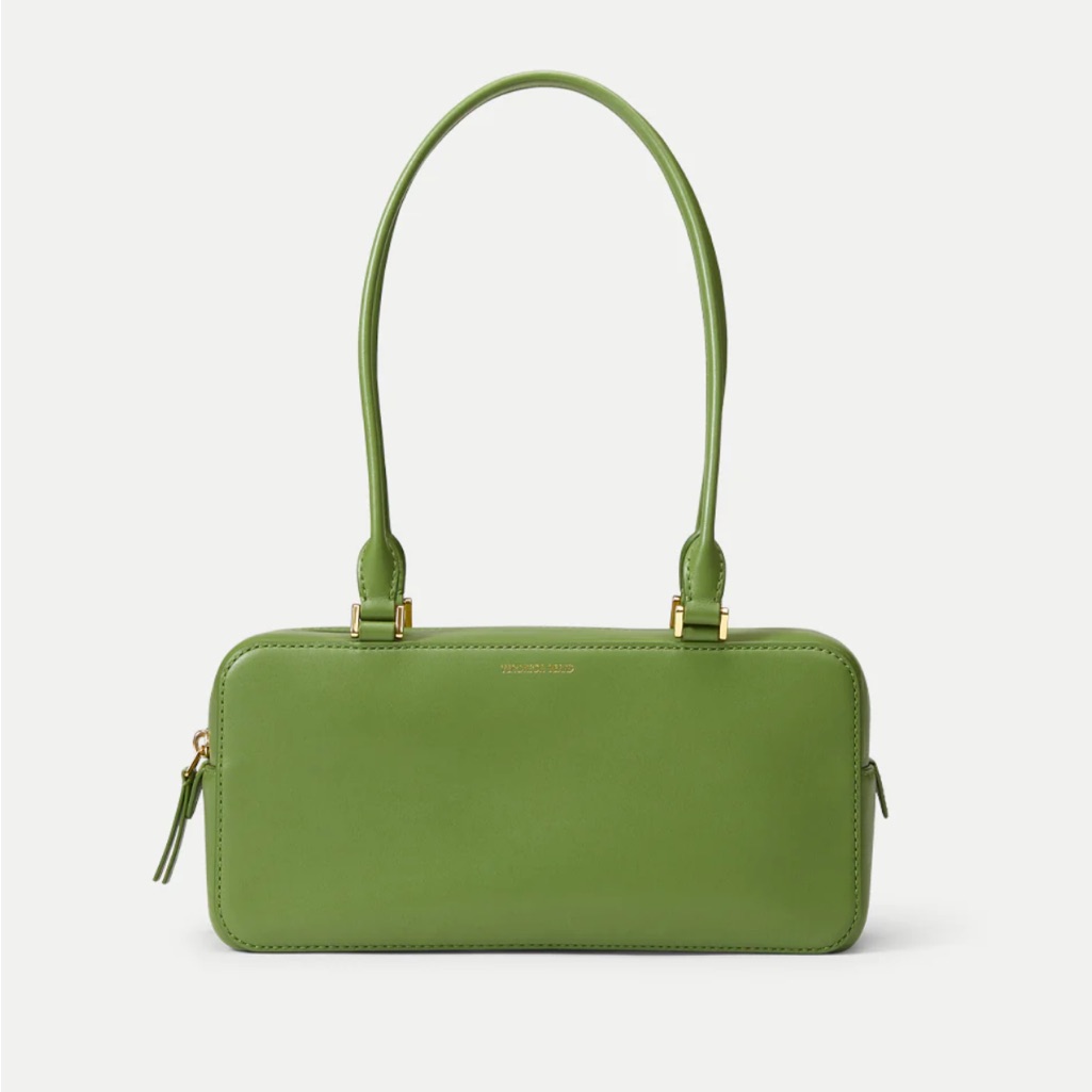Green Leather Boxy Shoulder Bag